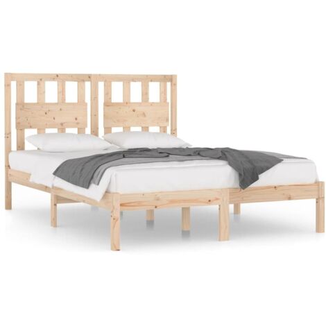 Lit adulte pour 2 personnes, Structure de lit, Assemblage Facile, Bois de pin massif 160x200 cm OIB7503E