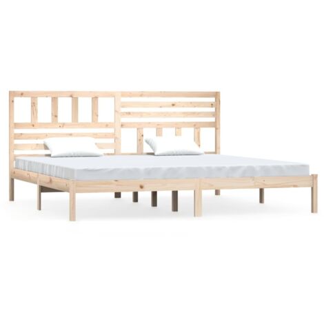 Lit adulte pour 2 personnes, Structure de lit, Assemblage Facile, Bois de pin massif 180x200 cm Super King OIB9560E