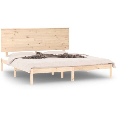 Lit adulte pour 2 personnes, Structure de lit, Assemblage Facile, Bois de pin massif 200x200 cm OIB9028E
