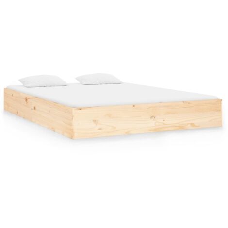 Lit adulte pour 2 personnes, Structure de lit, Assemblage Facile, Bois massif 140x190 cm OIB2559E