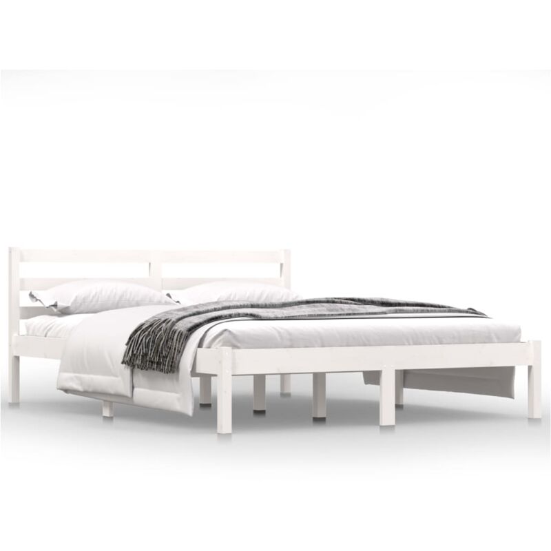 Lit adulte pour 2 personnes, Structure de lit, Assemblage Facile, Bois massif de pin 140x190 cm Blanc OIB7054E - Blanc