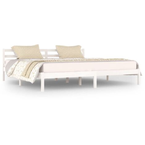 Lit adulte pour 2 personnes, Structure de lit, Assemblage Facile, Bois massif de pin 200x200 cm Blanc OIB3832E