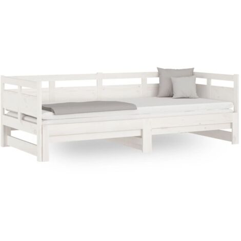 Lit adulte pour 2 personnes, Structure de lit, Assemblage Facile, Lit coulissant Blanc Bois de pin massif 2x(90x200) cm OIB6489E