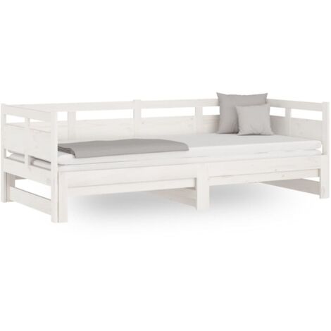 Lit adulte pour 2 personnes, Structure de lit, Assemblage Facile, Lit coulissant Blanc Bois de pin solide 2x(90x190) cm OIB4508E
