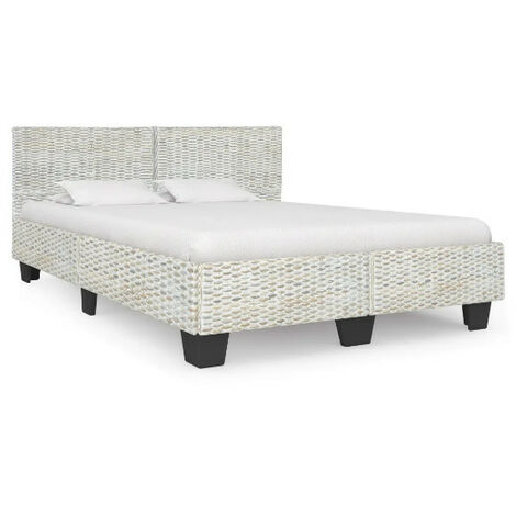 Lit adulte rotin gris et manguier massif Karl 160x200 cm