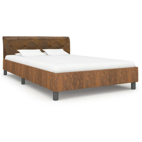 Lit adulte simili cuir marron et pieds métal noir Meyza 140x200 cm