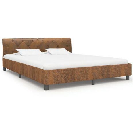 Lit adulte simili cuir marron et pieds métal noir Meyza 180x200 cm