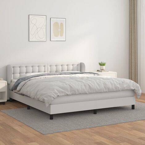 Lit Adulte Sommier et Matelas,Lit à sommier tapissier avec matelas Blanc 180x200cm Similicuir -BVN26718