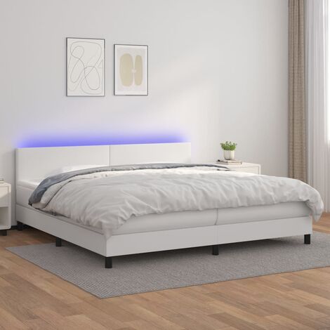 Lit adulte - Sommier tapissier avec matelas et LED - Sommier pour Adulte et Enfant - Blanc 200x200 cm Similicuir XJDT971561