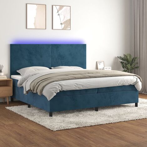 Lit Adulte - Sommier tapissier matelas et LED - Ensemble de lit tapissier - Chambre Intérieur Bleu foncé 200x200 cm Velours XRKJY5282351