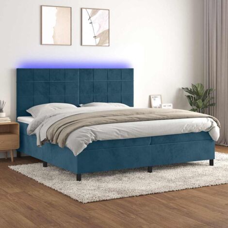 Lit Adulte - Sommier tapissier matelas et LED - Ensemble de lit tapissier - Chambre Intérieur Bleu foncé 200x200 cm Velours XRKJY7747067