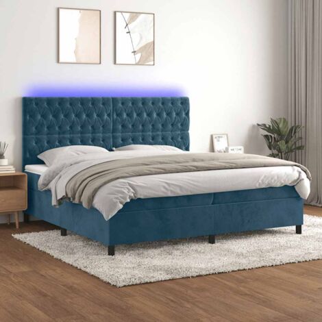 Lit Adulte - Sommier tapissier matelas et LED - Ensemble de lit tapissier - Chambre Intérieur Bleu foncé 200x200 cm Velours XZZ371143