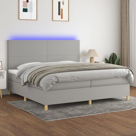 Lit Adulte - Sommier tapissier matelas et LED - Ensemble de lit tapissier - Chambre Intérieur - Gris clair 200x200 cm Tissu XJDT116424