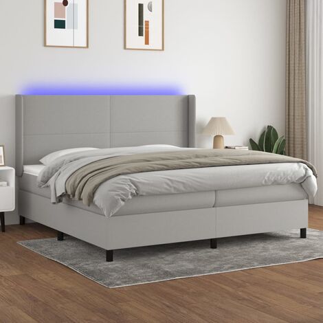 Lit Adulte - Sommier tapissier matelas et LED - Ensemble de lit tapissier - Chambre Intérieur - Gris clair 200x200 cm Tissu XJDT792828