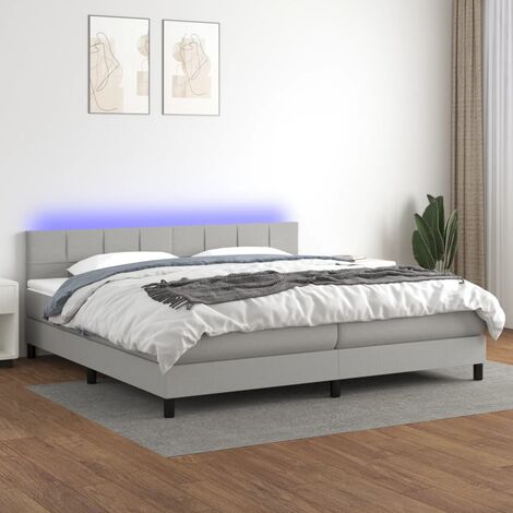 Lit Adulte - Sommier tapissier matelas et LED - Ensemble de lit tapissier - Chambre Intérieur Gris clair 200x200 cm Tissu XRKJY3906983