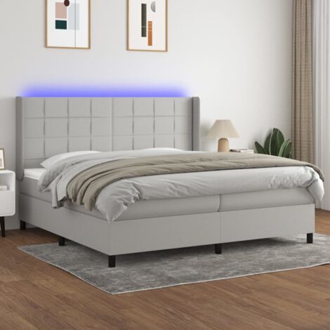 Lit Adulte - Sommier tapissier matelas et LED - Ensemble de lit tapissier - Chambre Intérieur Gris clair 200x200 cm Tissu XRKJY4352689