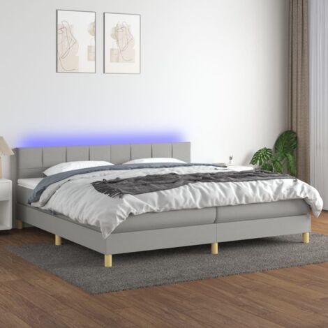 Lit Adulte - Sommier tapissier matelas et LED - Ensemble de lit tapissier - Chambre Intérieur Gris clair 200x200 cm Tissu XRKJY5409898