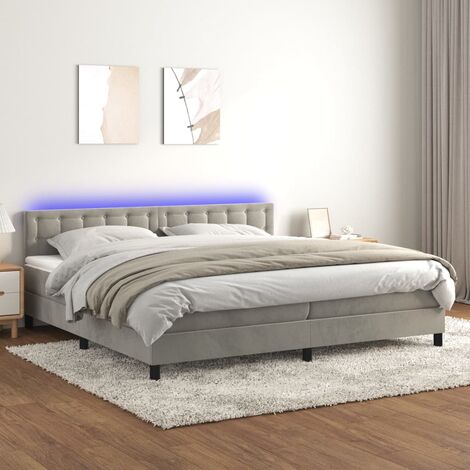 Lit Adulte - Sommier tapissier matelas et LED - Ensemble de lit tapissier - Chambre Intérieur - Gris clair 200x200 cm Velours XJDT303838