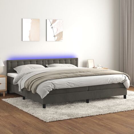 Lit Adulte - Sommier tapissier matelas et LED - Ensemble de lit tapissier - Chambre Intérieur - Gris foncé 200x200 cm Velours XJDT133986