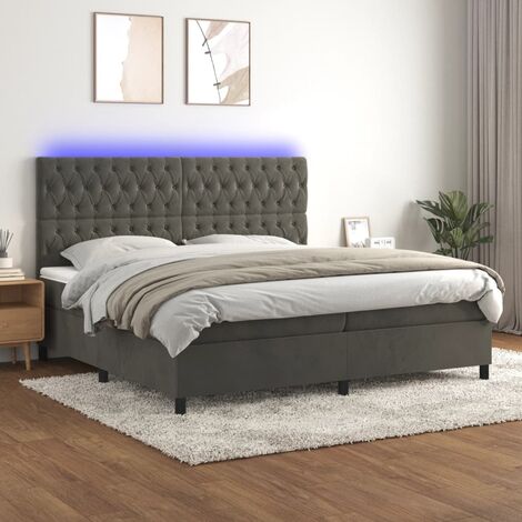 Lit Adulte - Sommier tapissier matelas et LED - Ensemble de lit tapissier - Chambre Intérieur Gris foncé 200x200 cm Velours XZZ112445