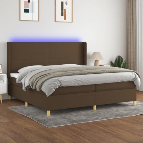 Lit Adulte - Sommier tapissier matelas et LED - Ensemble de lit tapissier - Chambre Intérieur - Marron foncé 200x200 cm Tissu DETHB29889