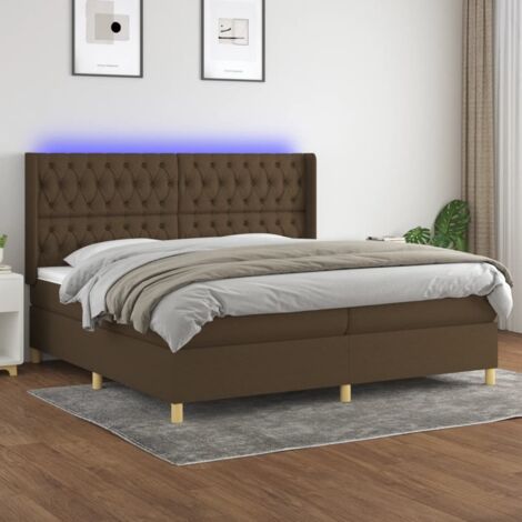 Lit Adulte - Sommier tapissier matelas et LED - Ensemble de lit tapissier - Chambre Intérieur - Marron foncé 200x200 cm Tissu DETHB32316