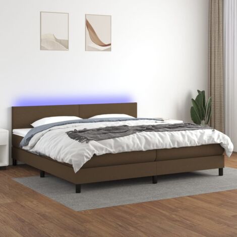 Lit Adulte - Sommier tapissier matelas et LED - Ensemble de lit tapissier - Chambre Intérieur - Marron foncé 200x200 cm Tissu DETHB56928