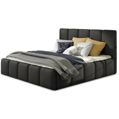 Lit adulte Vika – Simili cuir capitonné sans sommier-Noir-180x200