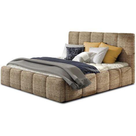 Lit adulte Vika – Tissu capitonné-Beige chiné-160x200