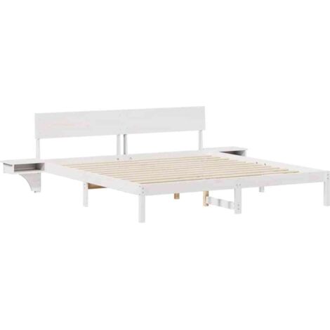 Lit adulte，Cadre de lit avec tables de chevet Blanc Bois massif en pin CFW1842412
