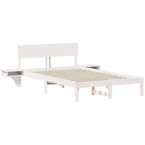 Lit adulte，Cadre de lit avec tables de chevet Blanc Bois massif en pin CFW4977428