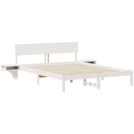 Lit adulte，Cadre de lit avec tables de chevet Blanc Bois massif en pin CFW5995240