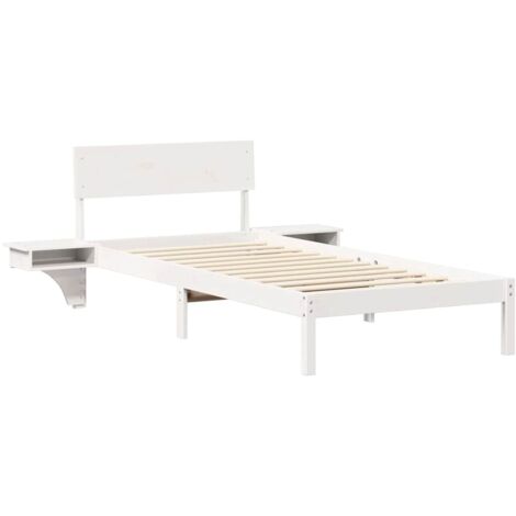 Lit adulte，Cadre de lit avec tables de chevet Blanc Bois massif en pin CFW6026719