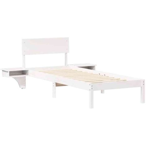 Lit adulte，Cadre de lit avec tables de chevet Blanc Bois massif en pin CFW6505326