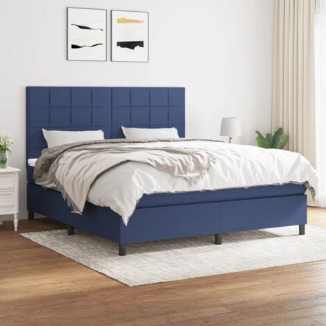 Lit Adulte,Lit à sommier tapissier avec matelas,Tapissier à lattes Matelas Bleu 160x200 cm Tissu - DH70983