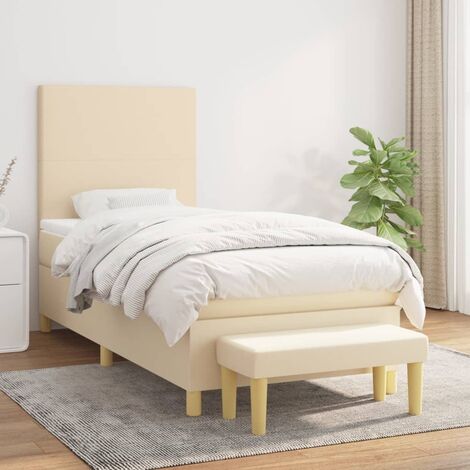 Lit adulte,Lit avec Sommier et Matelas confortable pour Chambre,Ensemble Lit à sommier tapissier Crème 100x200 cm Tissu -BVN92651