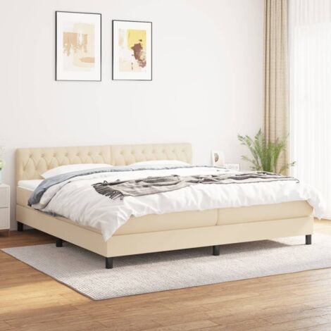 Lit adulte,Lit avec Sommier et Matelas confortable pour Chambre,Ensemble Lit à sommier tapissier Crème 200x200 cm Tissu -BVN89636