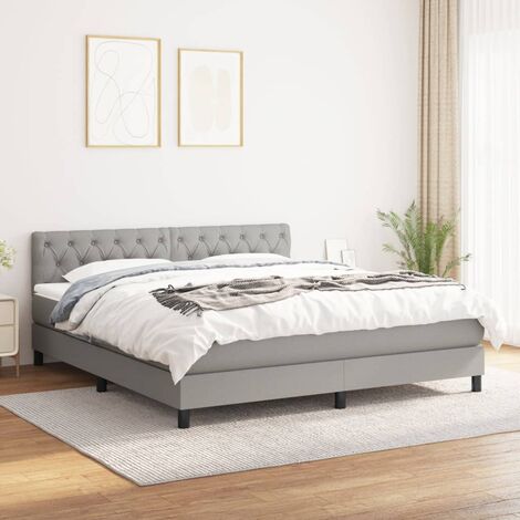 Lit adulte,Lit avec Sommier et Matelas confortable pour Chambre,Ensemble Lit à sommier tapissier Gris clair 160x200cm Tissu -BVN92096