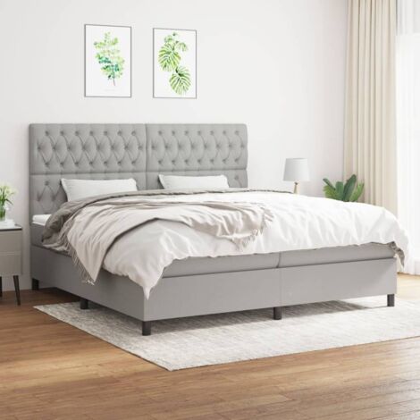 Lit adulte,Lit avec Sommier et Matelas confortable pour Chambre,Ensemble Lit à sommier tapissier Gris clair 200x200cm Tissu -BVN67585