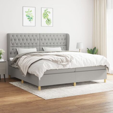 Lit adulte,Lit avec Sommier et Matelas confortable pour Chambre,Ensemble Lit à sommier tapissier Gris clair 200x200cm Tissu -BVN68996