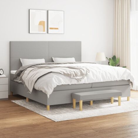 Lit adulte,Lit avec Sommier et Matelas confortable pour Chambre,Ensemble Lit à sommier tapissier Gris clair 200x200cm Tissu -BVN99198