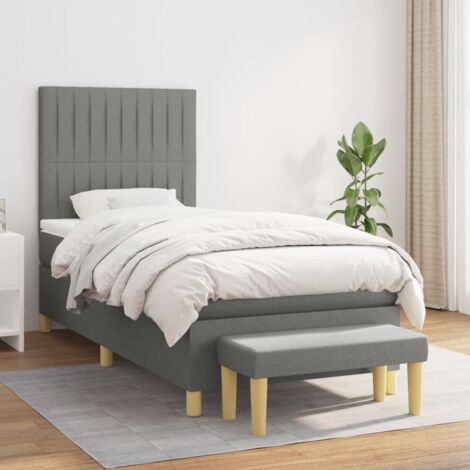 Lit adulte,Lit avec Sommier et Matelas confortable pour Chambre,Ensemble Lit à sommier tapissier Gris foncé 90x200 cm Tissu -BVN95209