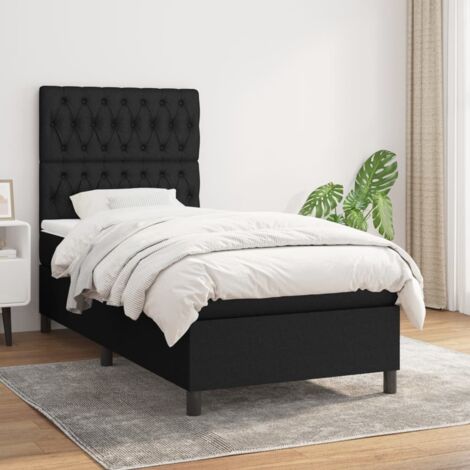 Lit adulte,Lit avec Sommier et Matelas confortable pour Chambre,Ensemble Lit à sommier tapissier Noir 100x200 cm Tissu -BVN99190
