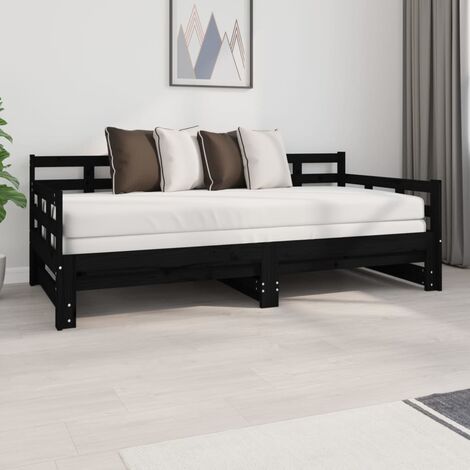 Lit Adulte,Lit coulissant pour Salon Chambre Noir Bois de pin solide 2x(90x190) cm -VA11681