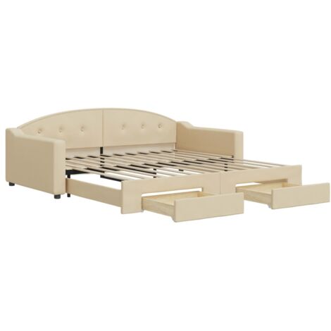 Lit adulte,Lit de jour avec gigogne et tiroirs crème 100x200 cm tissu560628