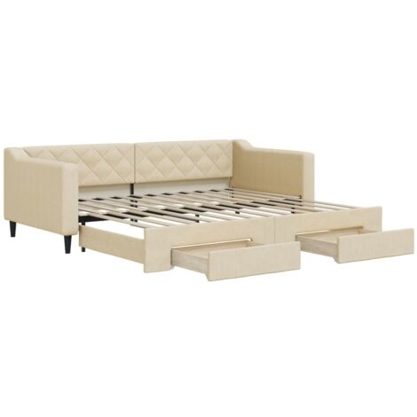 Lit adulte,Lit de jour avec gigogne et tiroirs crème 90x200 cm tissu320269
