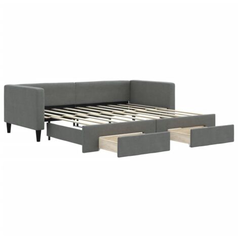 Lit adulte，Lit de jour avec gigogne et tiroirs gris foncé 90x190 cm tissu204358