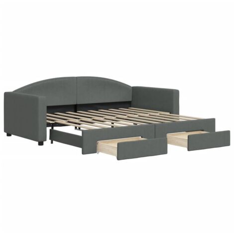 Lit adulte，Lit de jour avec gigogne et tiroirs gris foncé 90x190 cm tissu453503