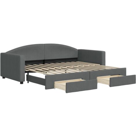 Lit adulte,Lit de jour avec gigogne et tiroirs gris foncé 90x200 cm tissu693449