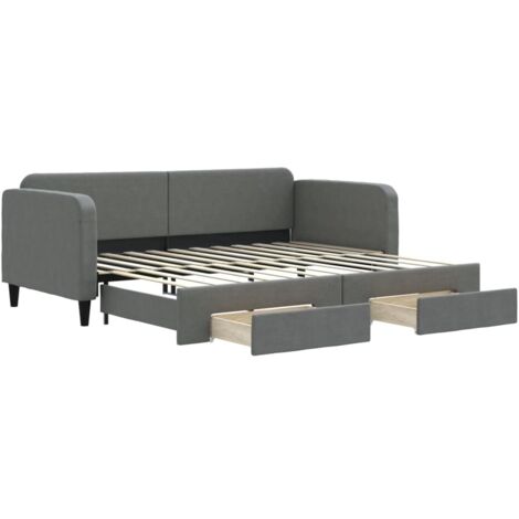 Lit adulte,Lit de jour avec gigogne et tiroirs gris foncé 90x200 cm tissu897170
